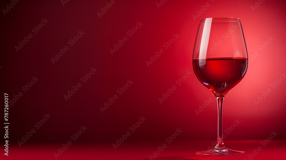 Poster glass of red wine on a red background : generative ai