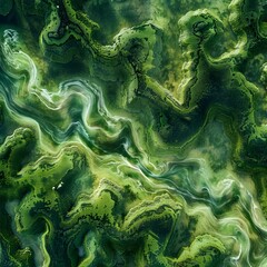 Bacterial patterns in natural landscapes as seen from above in a drone photography style capturing the intricate abstract and visually striking