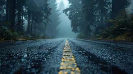 Road through the misty forest