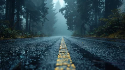 Foto op Canvas Road through the misty forest © duyina1990
