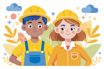 Young Construction workers web page vector illustration for workers day, cartoon construction team