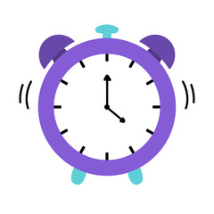 purple ringing alarm clock isolated on white and transparent background. concept of time, watch, timer, alarm, hour, minute, deadline, timeup, ringing, rang, wake up vector illustration
