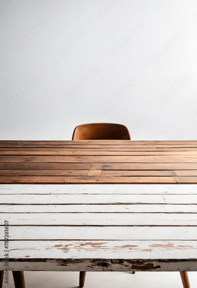 Aufkleber White background with an empty wooden table and plenty of room for your branding and copy. Use as a montage for a product display. Vintage style concept