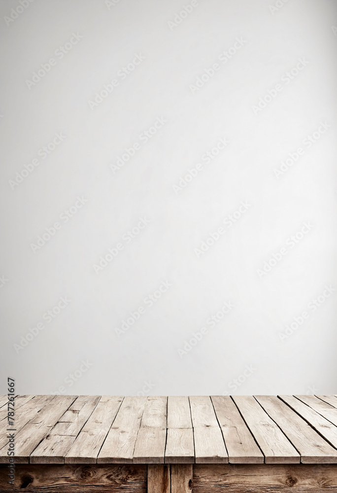 Aufkleber White background with an empty wooden table and plenty of room for your branding and copy. Use as a montage for a product display. Vintage style concept
