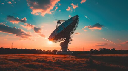 Blue Canopy Watcher: Radio Telescope Scans the Skies - obrazy, fototapety, plakaty