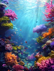 Fototapeta na wymiar Vibrant Underwater Coral Reef Showcasing Diverse Marine Biodiversity and Conservation