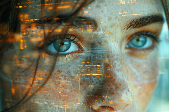 An image of a person's face with social media filters superimposed, representing the distortion of reality and self-perception online