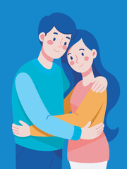 Young loving smiling couple boy and girl standing hugging embracing each other feeling in love vector illustration
