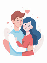 Young loving smiling couple boy and girl standing hugging embracing each other feeling in love vector illustration