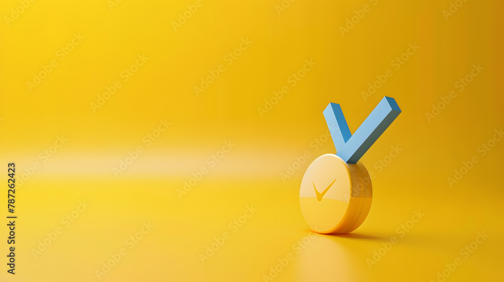 Poster ubes with check mark on yellow background checklist concept with copy space : generative ai