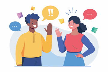 Conversation and pressure between man and woman with speech babbles