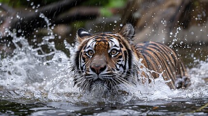Obraz premium Amur tiger playing in the water, Siberia