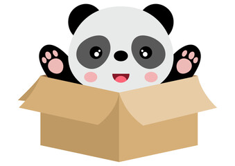 Cute panda in cardboard box - 787263223