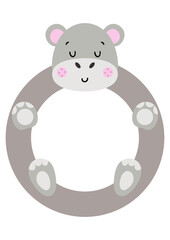 Funny cute hippo round frame - 787263266