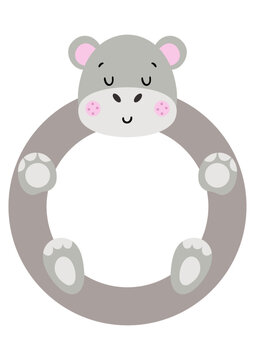 Funny cute hippo round frame