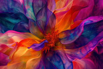 Close up of a vibrant and colorful flower with a profusion of delicate petals in full bloom - obrazy, fototapety, plakaty