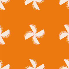 Cute spring and summer flowers on an orange background. Seamless pattern. Vector illustration in modern style.