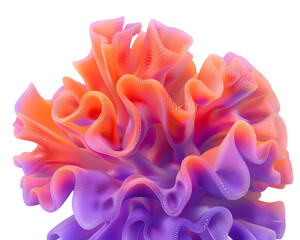 Purple and orange gradient coral object isolated on white background. Abstract three dimensional wavy shape.