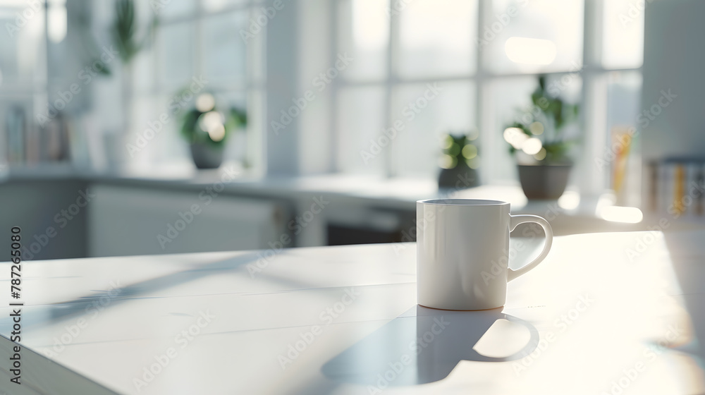 Aufkleber white desk table with copy space supplies and coffee mug front view workspace and copy space : gener