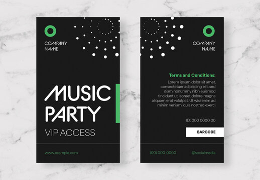 Green And Black Music VIP Pass Card
