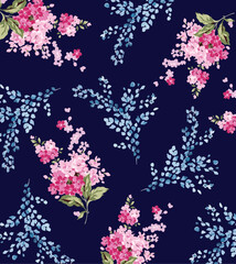 Watercolor wisteria flowers and leaves pattern