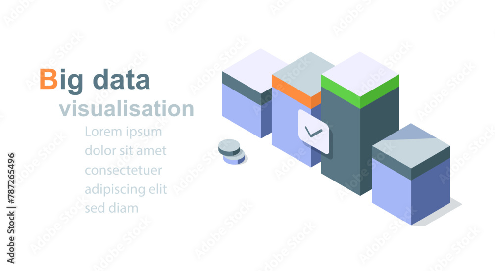 Aufkleber big data visualization statistic software analytic development internet banner landing page isometri