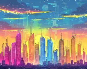 A futuristic city skyline created by a cuttingedge AI art generator - obrazy, fototapety, plakaty