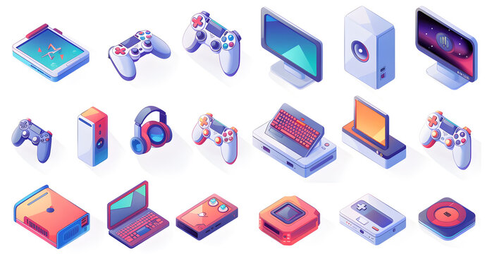 Icons for technology: smartphone, laptop, tablet, and smartwatch, designed with a sleek and futuristic