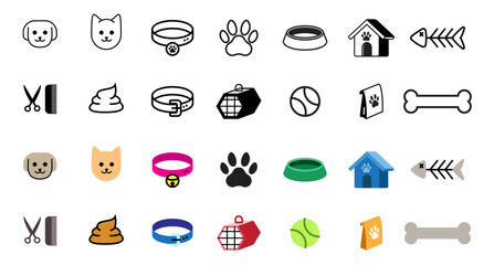 pet icon dog cat and their accecories