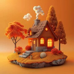 a cozy autumn cabin, surrounded by fall foliage and a sense of warmth and gratitude
