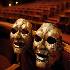 masks on a chair in a theater