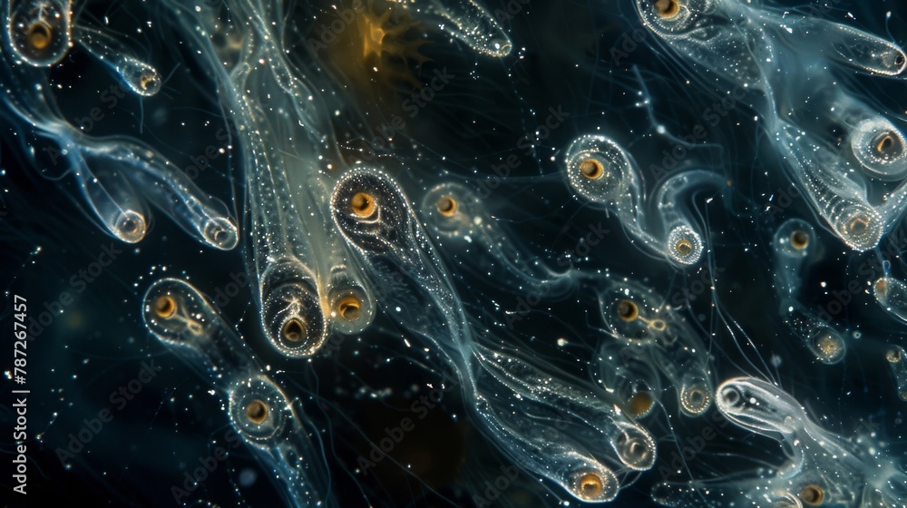 Poster a group of rotifers seen from above forming a mesmerizing pattern under the microscope. the multicel