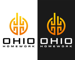 Letter OH monogram circle shape building construction company logo design.