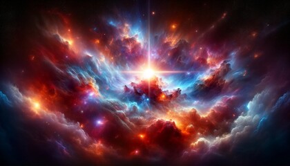Bright and vibrant supernova explosion. Explosive supernova event depicted in splendid hues and vibrant shades. - obrazy, fototapety, plakaty