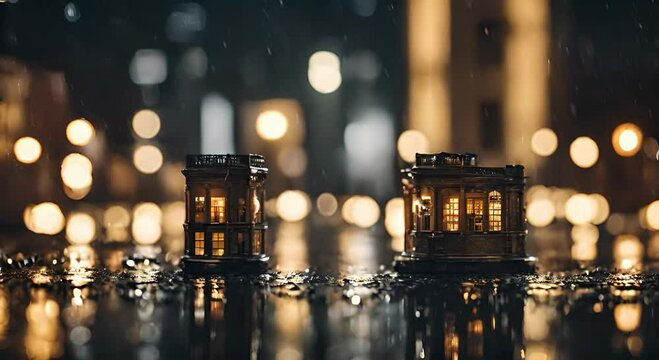 Side-by-Side on a Rainy Afternoon, A Miniature Neighborhood Scene