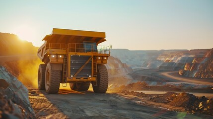 Vast Open Pit Mine Reveals Yellow Mining Truck Ready for Haul