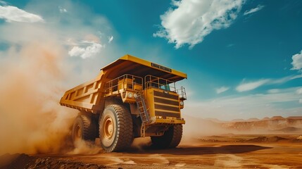 Colossal Yellow Mining Truck in Action at a Vibrant Worksite
