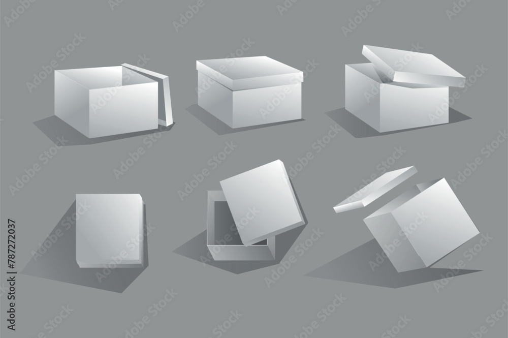 Poster a collection of cardboard boxes mockups in realistic 3d design. black and white image of a simple ca