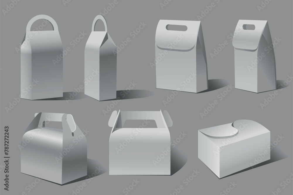Poster a collection of cardboard boxes mockups in realistic 3d design. black and white image with boxes of 