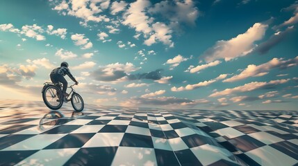 Cyclist Riding at Sunset, Ideal for Fitness and Perseverance Themes - obrazy, fototapety, plakaty