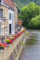Flowers on the quay in the historic center of La Roche-en-Ardenne, Belgium