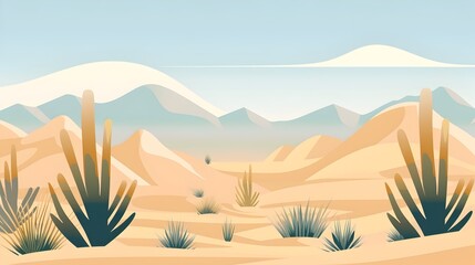 Desert Illustration with Cacti, Perfect for Travel and Nature Themes
