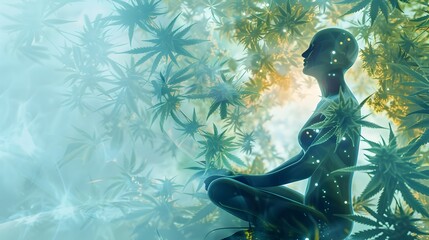 Serene Wellness: A Person Embraced by CBD Molecules and Therapeutic THC Halo