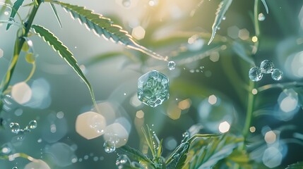 CBD and THC Molecules in a Serene Natural Habitat: A Visual Metaphor for Mental and Physical Health - obrazy, fototapety, plakaty