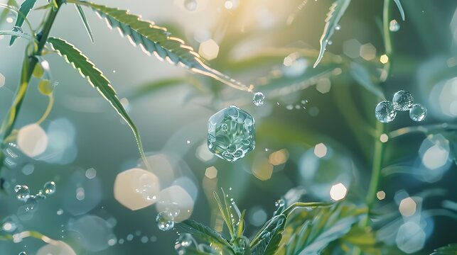 CBD and THC Molecules in a Serene Natural Habitat: A Visual Metaphor for Mental and Physical Health