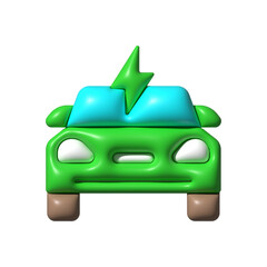 Electric car vector icon. Electric, car, 3d, icon, vehicle, hybrid, electric, automobile, eco friendly, transportation on white background vector. Electric car vector 3D icon.