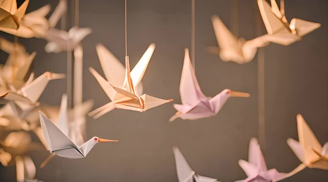 A Mobile of Memories, Origami Birds Hanging from a Paper Tree