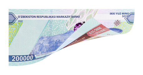 Uzbek two hundred-thousand banknote isolated on white background