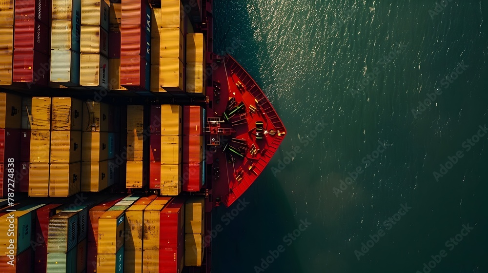 Poster geometric patterns of stacked containers: a top-down view on the complex logistics of maritime trade