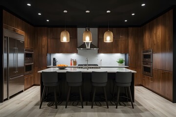 StockImage 3D kitchen portrayed against a black isolated background in photography
